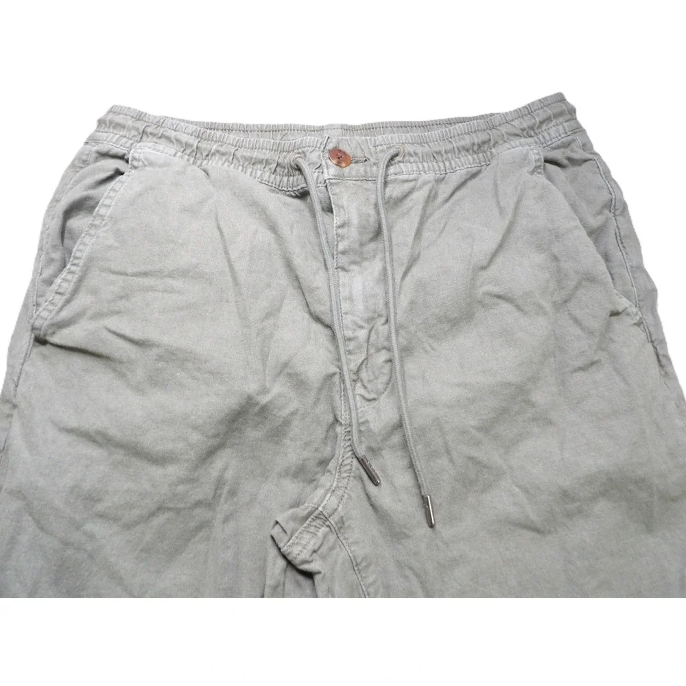 American Eagle Flex Linen Blend Pants Men S Green Drawstring Casual Straight Leg
